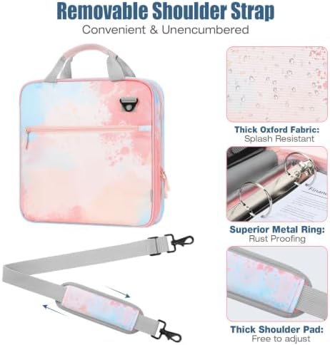 MoKo Zipper Binder, 2 inch 3 Ring Binder with 500 Sheet Capacity Multi-Pocket School Bag with Padded Shoulder Strap Handle, School Supplies Organizer for Middle Student, Orange Pink - Image 4