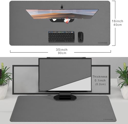 CENNBIE 35.5" x 16" Leather Desk Mat, Computer Mouse Pad for Office(Grey) - Image 2