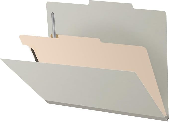 25 Pt. Pressboard Classification Folders, 2/5 Cut ROC Top Tab, Letter Size, 1 Divider, Light Gray (Box of 10) by Ecom+Folders