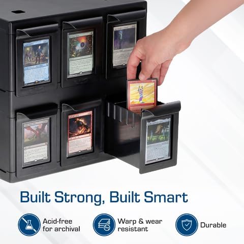 BCW 6 Drawer Card Catalog - Black | Stackable Trading Card Organizer Box | Holds Sports Cards, Gaming Cards, Toploaders & Magnetics | Heavy-Duty Black Plastic Storage with Dividers - Image 6