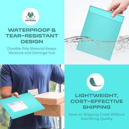 Teal Bubble Mailers 12x15, Self Seal Poly Padded Envelopes, 50 Pack - Image 7