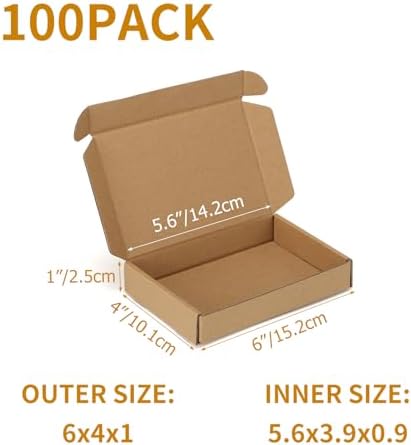 PHAREGE 100 Pack 6x4x1 inch Small Shipping Boxes, Brown Mailing Boxes - Image 2