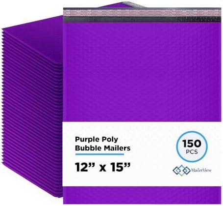 Purple Bubble Mailers 12x15, Self Seal Poly Padded Envelopes, 150 Pack Bulk by MAILERVIEW