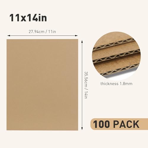 FARRAY 100 Pack 11x14 Inch Corrugated Cardboard Sheets, 1.8mm Thick Brown Kraft Cardboard Backing, Bulk Flat Cardboard Inserts Filler Pads for Packing, Shipping, Mailers, Crafts - Image 2