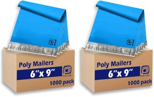 POLYSELLS 1000 pcs 6x9 Inches Blue Poly Mailers Shipping Envelopes, Strong Adhesive Sealing, Waterproof, and Tear-resistant Postal Mailing Bags for Clothing, Books, and Accessories (Pack of 2) by POLYSELLS
