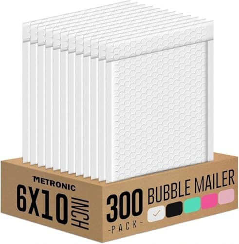 METRONIC Bubble Mailers 6x10" Padded Envelopes White 300 Pack Waterproof by METRONIC