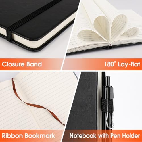 BGUP 20 Pack Lined Journal Notebook with Pen, A5 Hardcover Leather Journal 5.5"*8.3", Black 136 Pages College Ruled Notebooks and Pen Set for Office School Business Supplies - Image 4