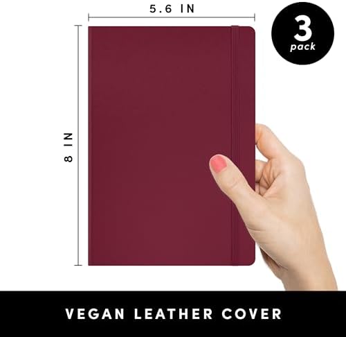 PAPERAGE Lined Journal Notebook, 3 Pack, (Burgundy), 160 Pages, Medium 5.6 in x 8 in - 100 GSM Thick Paper – Hardcover Journaling Notebook for Work, School & Note Taking - Image 2