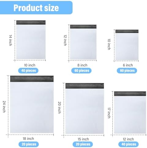 Outus 240 Pcs Poly Mailers Variety Size Pack Shipping Bags, White - Image 2