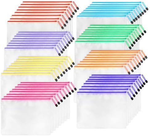 64pcs A4 Mesh Zipper Pouch Bags, Mesh Bags with Zipper Bulk, Pouches for Organization, Clear Storage Bags for Classroom, Travel, Office, Board Game by UMETDO