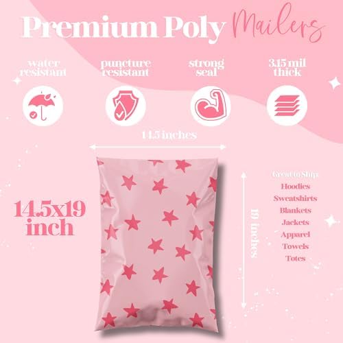 Pretty Package Store Poly Mailer 14.5x19, Pink Seeing Stars, 100 Pack - Image 3