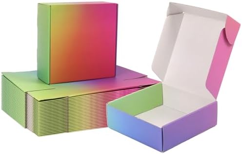 8x8x3 Shipping Boxes for Packaging, 30 Pack Rainbow Corrugated Cardboard Mailer Boxes for Small Business, Shipping, Mailing by DEZIBOX