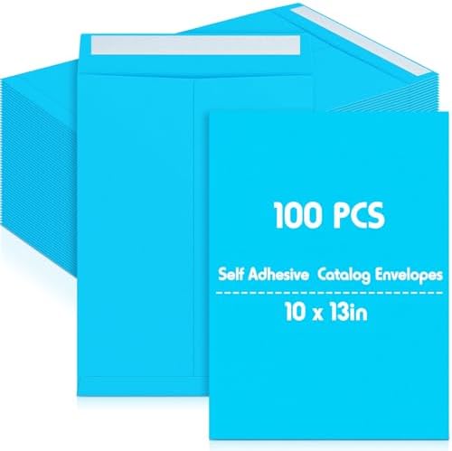 100 Pcs 10'' x 13'' Catalog Envelopes Self Adhesive 32lb Manila Envelopes Kraft Peel & Seal for Secure Mailing Storage Organizing for Office Business Home (Blue) by Janlaugh