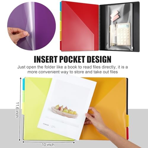 Yeaqee 6 Pack 10 Pocket Project Organizer Spiral Multi Pocket Folders Binder Organizer with Dividers Writable Tabs Zipper Pouch, Letter Size Plastic Folders for School Office - Image 2