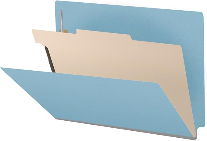 25 Pt. Pressboard Classification Folders, Full Cut End Tab, Letter Size, 1 Divider, Light Blue (Box of 10) by Ecom+Folders