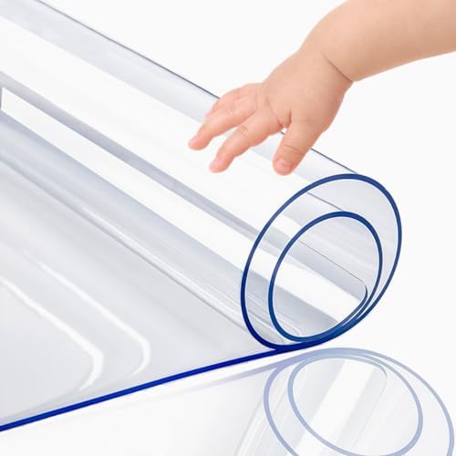 PoPoTo Clear Plastic Dining Table Protector 12x24 Inch Set of 2 New Version Clear Office Desk Pad 1.5mm Thick Transparent Plastic Tablecloth Pad Non-Slip Waterproof Clear Night Stand Table Cover Mat by PoPoTo