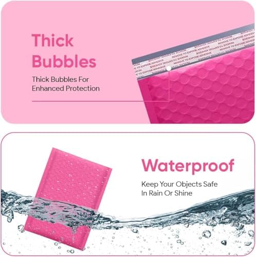 Hot Pink Bubble Mailers 12x15, Self Seal Poly Padded Envelopes, 50 Pack - Image 4
