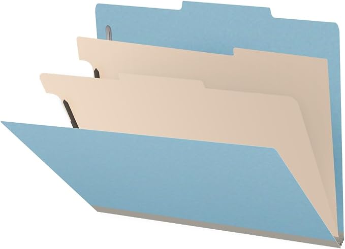 25 Pt. Pressboard Classification Folders, 2/5 Cut ROC Top Tab, Letter Size, 2 Dividers, Light Blue (Box of 10) by Ecom+Folders
