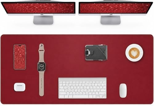 AFIING Large Desk Mat 55" x 24" - PU Leather Desk Pad Protector, Waterproof Non-Slip Extended Mouse Pad for Office Desk, Keyboard, Laptop and Home Workspace Red by AFIING