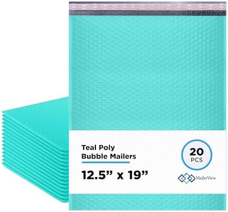 Teal Bubble Mailers 12.5x19, Self Seal Poly Padded Envelopes #6, 20 Pack by MAILERVIEW