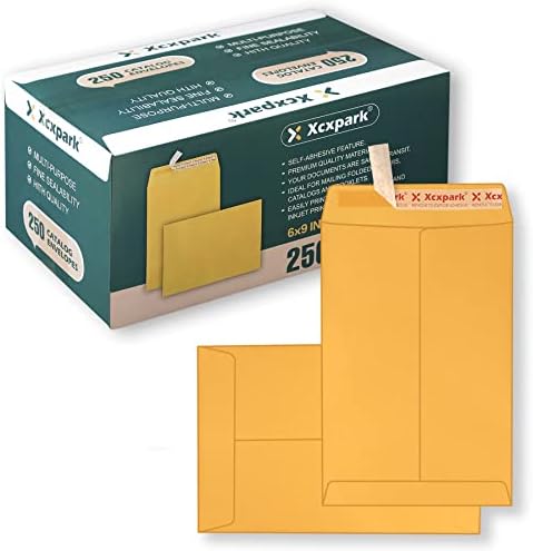 Xxcxpark 250 PCS 6x9 inches Security Catalog Envelopes Printable Self Seal Envelopes, Anti Tear brown Kraft Envelopes for Invitation Cards, Pictures, Photos, Documents by Xxcxpark