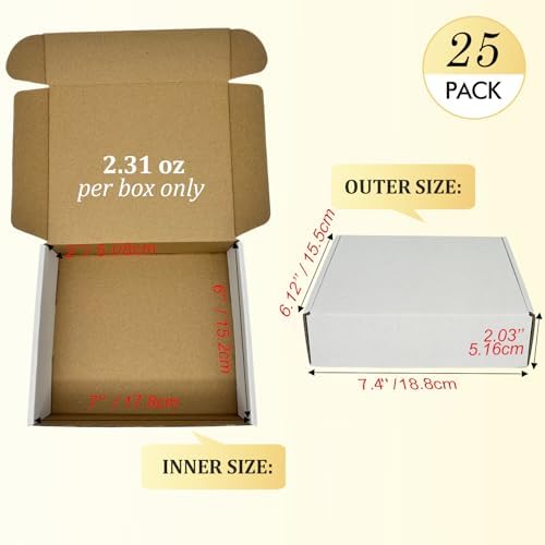 Small Shipping Boxes 7x6x2, Set of 25, White Corrugated Cardboard Box Mailer (YD762-25W) - Image 2