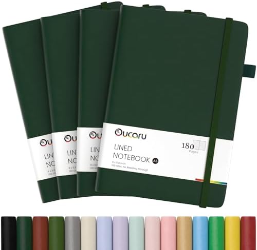 Oucaru 4 Pack A5 Lined Journal Notebook for Writing, 180 Pages by Oucaru