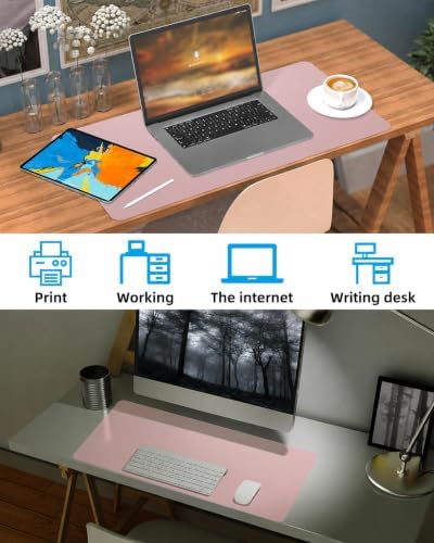 Leather Desk Protector, Non-Slip PU Laptop Mat for Office/Home - Waterproof Writing Pad (31.5"x15.7", Rose Pink) - Image 6