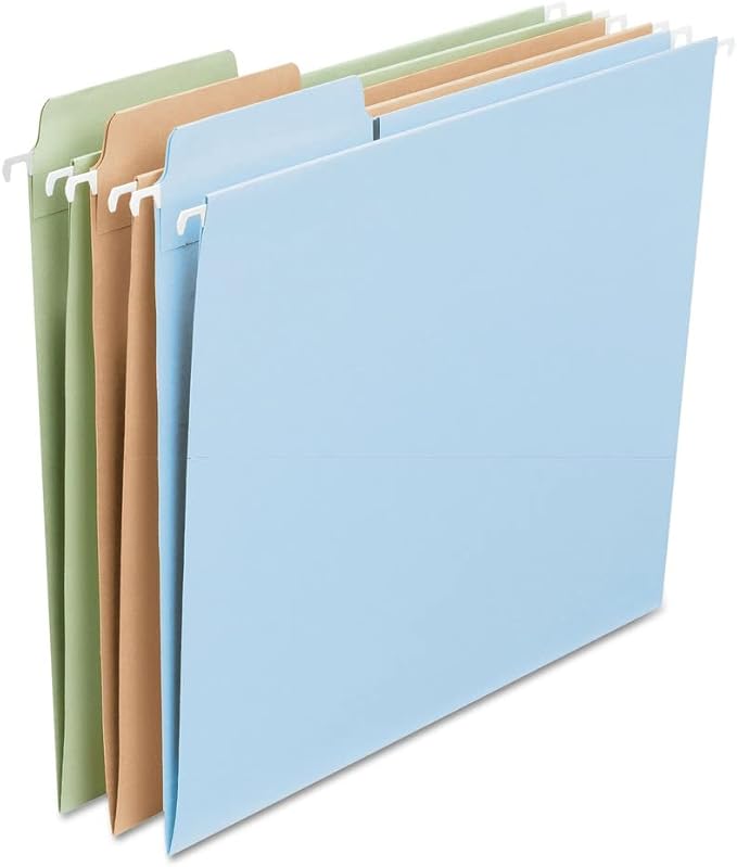 Smead FasTab Hanging File Folder, 1/3-Cut Built-in Tab, Letter Size, Assorted Pastel Colors, 18 Count (64054) by SMEAD