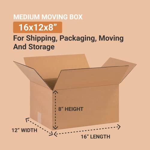 BOX USA Shipping Boxes Medium 16"L x 12"W x 8"H 25-Pack - Corrugated Cardboard Box for Moving, Mailing, Packing, Packaging and Storage - Image 2