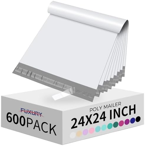 Fuxury Large Poly Mailers 24x24" 600Pcs,Shipping Bags for Clothes,White by Fuxury
