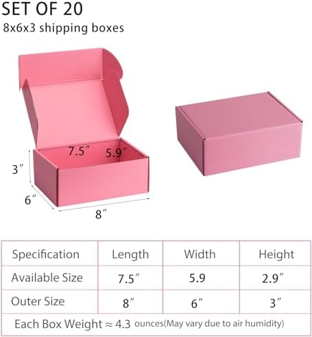 Pink Shipping Boxes 8x6x3 Inches, 20 Pack - Image 2