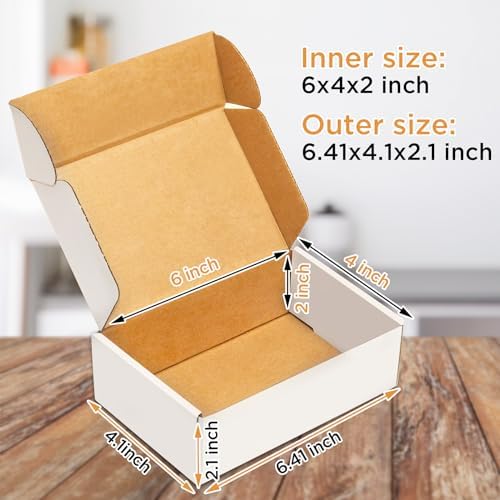 50 pack Small Shipping Box,6x4x2'',Corrugated Mailer,Cardboard Box, White - Image 2