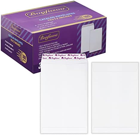 Bonfasvo 300 Pack 10x13 White Catalog Envelopes Peel & Seal Security Mailing Envelopes 120GSM Kraft Paper self Seal Envelopes for Invitations Papers Photos Documents Pictures Papers Files by Bonfasvo