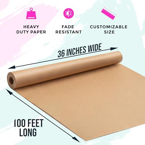 Large Brown Kraft Paper Roll - 36" x 1200" (100 ft) - Made in USA - Ideal for Gift Wrapping, Packing, Moving, Postal, Shipping, Parcel, Wall Art, Crafts, Bulletin Boards, Floor Cover or Table Runner - Image 2