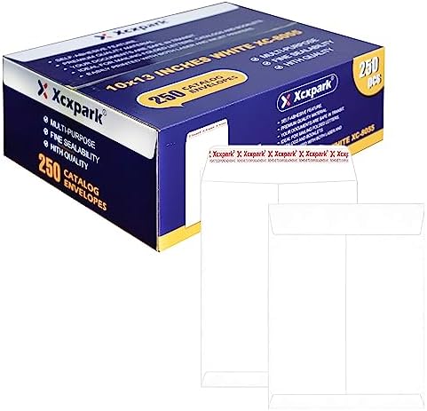 Xxcxpark 250 PCS 10x13 inches Security Catalog Envelopes Printable Self Seal Envelopes, Anti Tear White Kraft Envelopes for Invitation Cards, Pictures, Photos, Documents by Xxcxpark