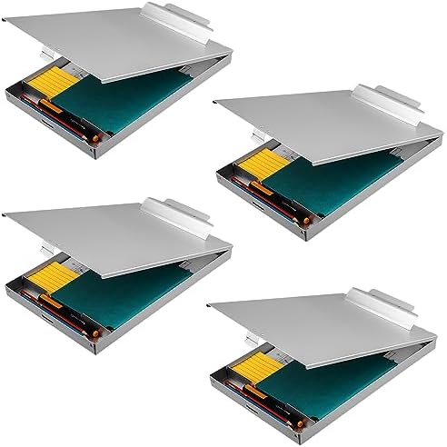 ZCZN Aluminum Clipboard with Storage, 4 Pack Recycled Metal Clipboard Box, Form Holder, Suitable for School, Office, Jobsite or Medical Staff, 9.25 x 13.78 Inches, Silver by ZCZN