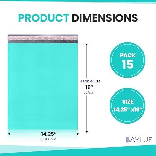 Teal Bubble Mailers 14.25x20, Self Seal Poly Padded Envelopes #7, 15 Pack - Image 2