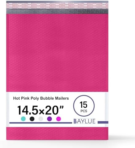 Hot Pink Bubble Mailers 14.50x20, Poly Padded Envelopes #7, 15 Pack by BAYLUE