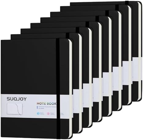 8 Pack Lined Journal Notebooks for Work, 100 GSM Paper, 5.5"x8.3", Black by SUQJOYOFFICE