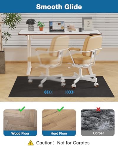 Office Chair Mat for Hardwood Floor, 59"x71" Flannel Fabric Large Chair Mat for Hard Floors, Non-Slip Under Desk Rug for Rolling Chairs, Soft Floor Protector Area Rug for Home Office, Black - Image 3