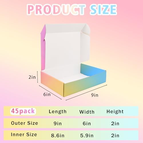Shipping Boxes for Packaging 9x6x2", 45 Pack Colorful Corrugated Cardboard Boxes, Paper Mailing Boxes for Small Business - Image 2