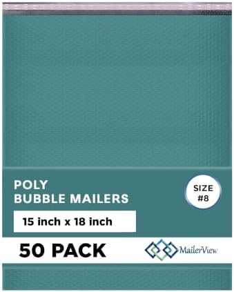 Green Bubble Mailers 15x18, Self Seal Poly Padded Envelopes #8, 50 Pack by MAILERVIEW