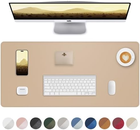 Leather Desk Pad Protector, Mouse Pad, Office Mat, Non-Slip PU Leather Blotter, Laptop Pad, Waterproof Writing Pad for Office and Home (Apricot, 31.5" x 15.7") by AFIING