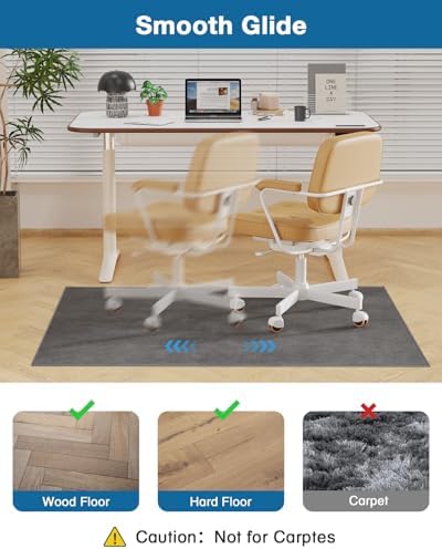 Office Chair Mat for Hardwood Floor, 51"x63" Flannel Fabric Chair Mat for Hard Floors, Non-Slip Under Desk Rug for Rolling Chairs, Soft Floor Protector Area Rug for Home Office, Dark Grey - Image 3