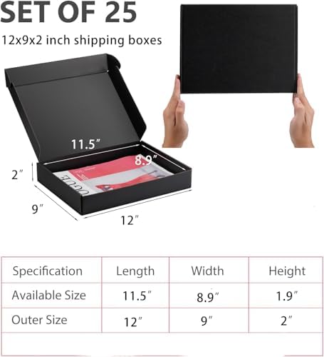 12x9x2 inch Black Shipping Boxes for Small Business- Set of 25 - Image 2