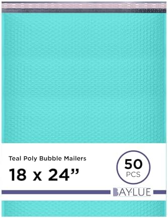 Teal Bubble Mailers 18x23, Self Seal Poly Padded Envelopes #9, 50 Pack Bulk by BAYLUE