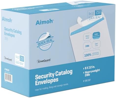 Aimoh 9 x 12 Self-Seal Security White Envelopes 9x12 Large Envelopes 250ct by Aimoh