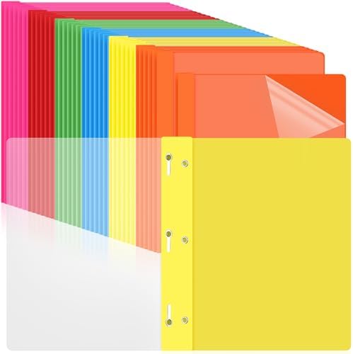 Feifeiya 48 Pack Plastic Report Covers with 3 Prongs Presentation Folders Bulk, 100 Sheet Capacity, Clear Front Report Covers for Presentation Document Paper School Office Supplies (Bright Colors) by Feifeiya