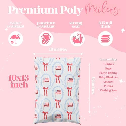 Pretty Package Store Poly Mailers 10x13, American Flags, 100 Pack - Image 2